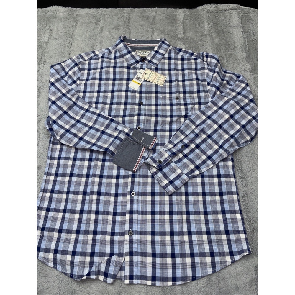 Flag & Anthem Shirt Men's Medium‎ Blue/White Plaid Gray Flip Cuffs NWT
